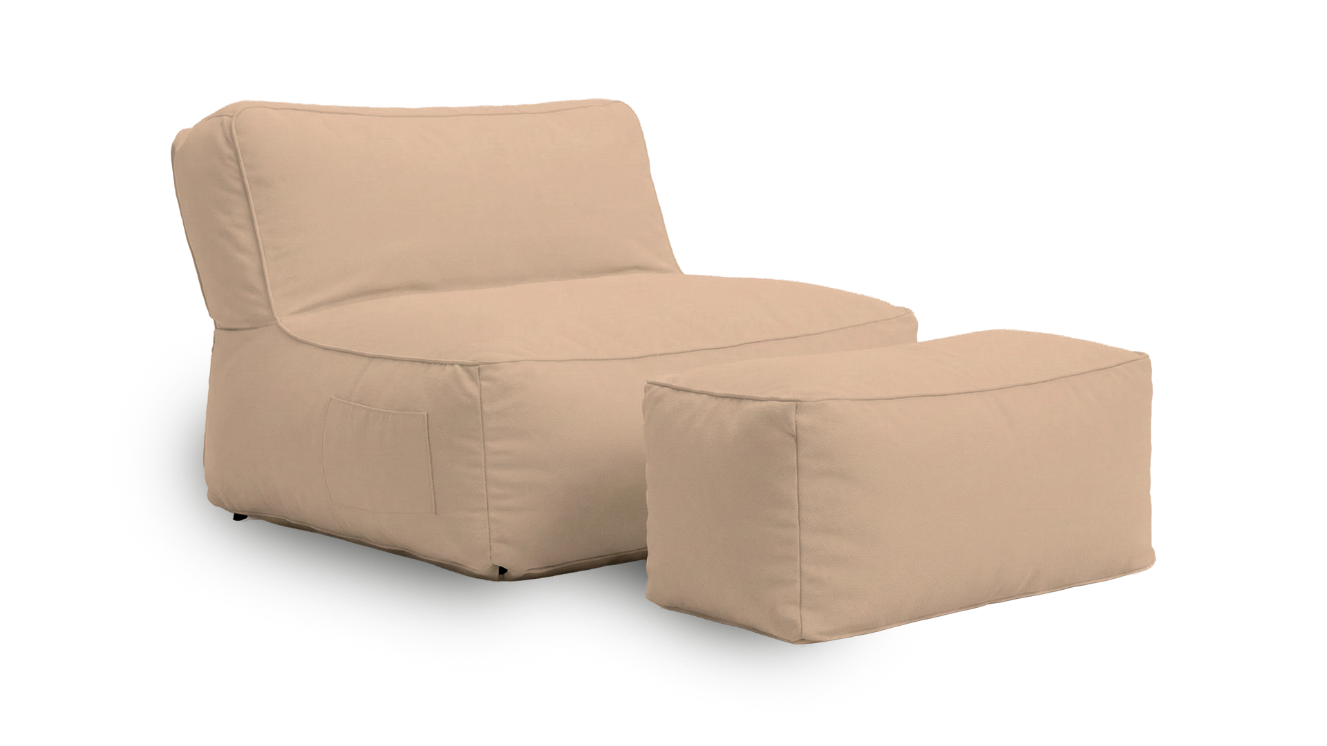 Beige modular sofa with ottoman on a white background