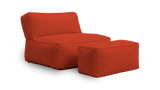 Orange bean bag chair and ottoman on a white background