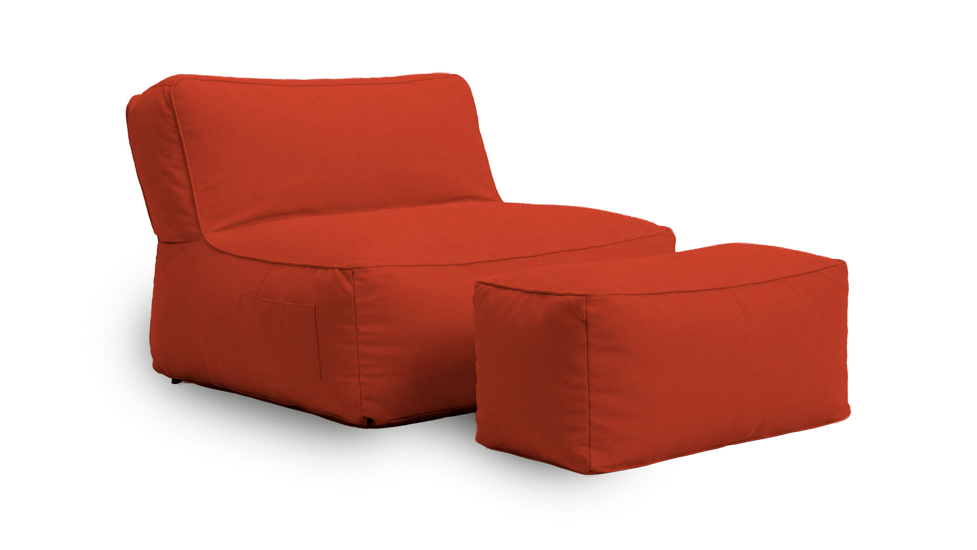 Orange bean bag chair and ottoman on a white background
